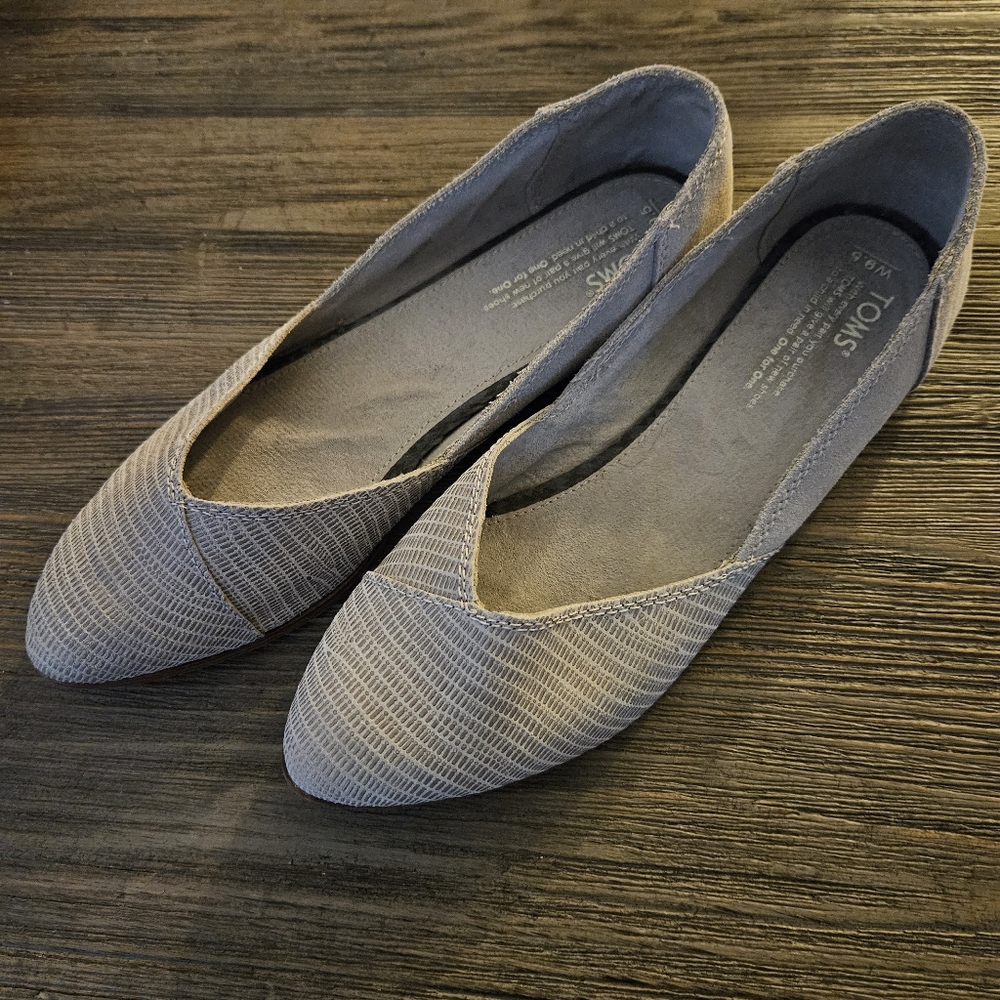 TOMS Women's Jutti Flats Textured Suede Ballet Flats Shoes Taupe Sz 9.5